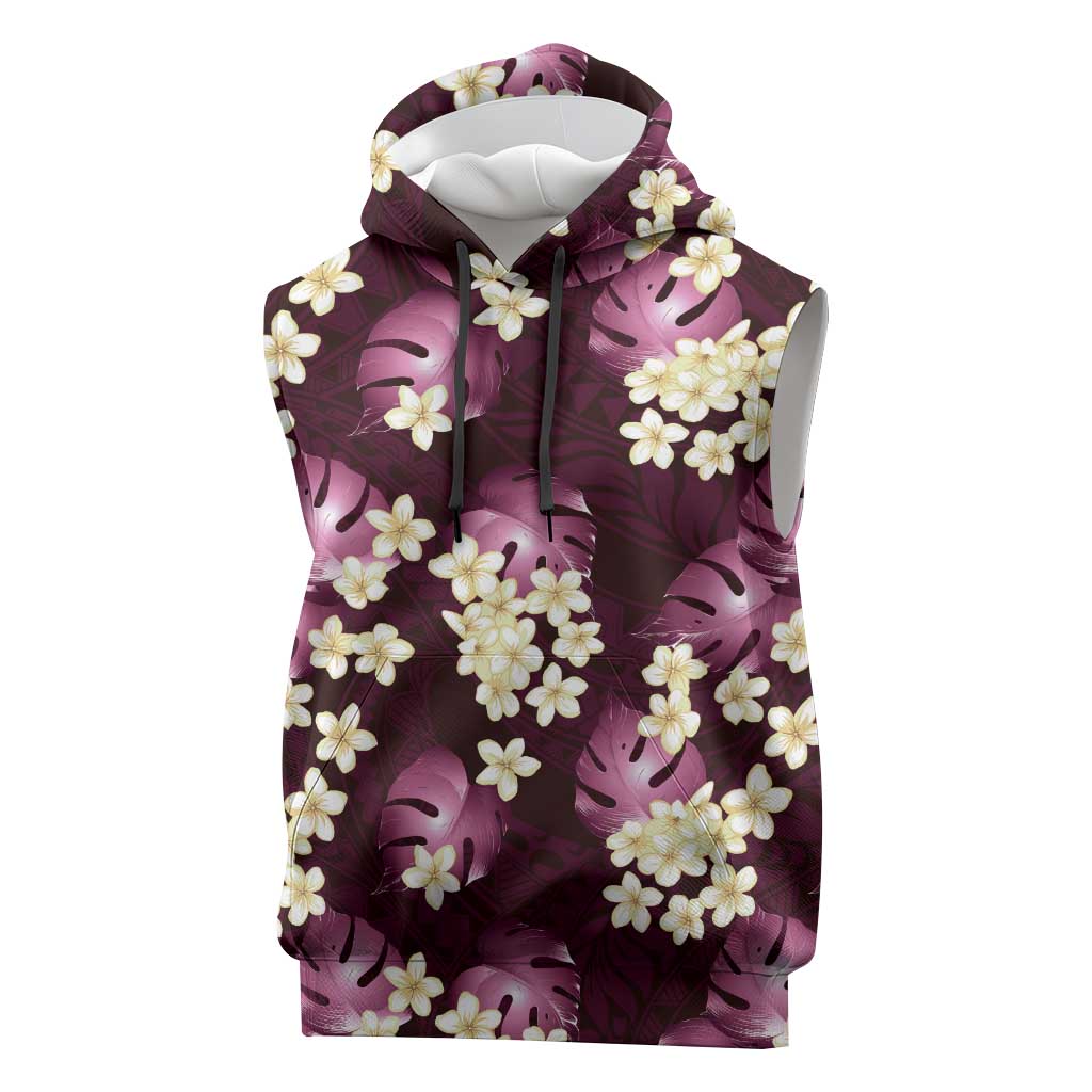 Pink Tropical Hawaii Sleeveless Hoodie Seamless Monstera Plumeria Hawaiian Pattern LT14 Pink - Polynesian Pride