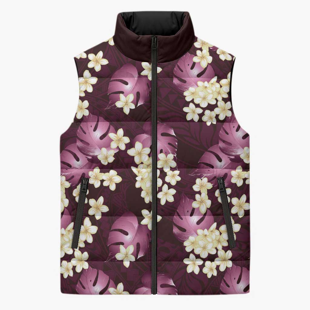 Pink Tropical Hawaii Sleeveless Puffer Jacket Seamless Monstera Plumeria Hawaiian Pattern LT14 Unisex Pink - Polynesian Pride
