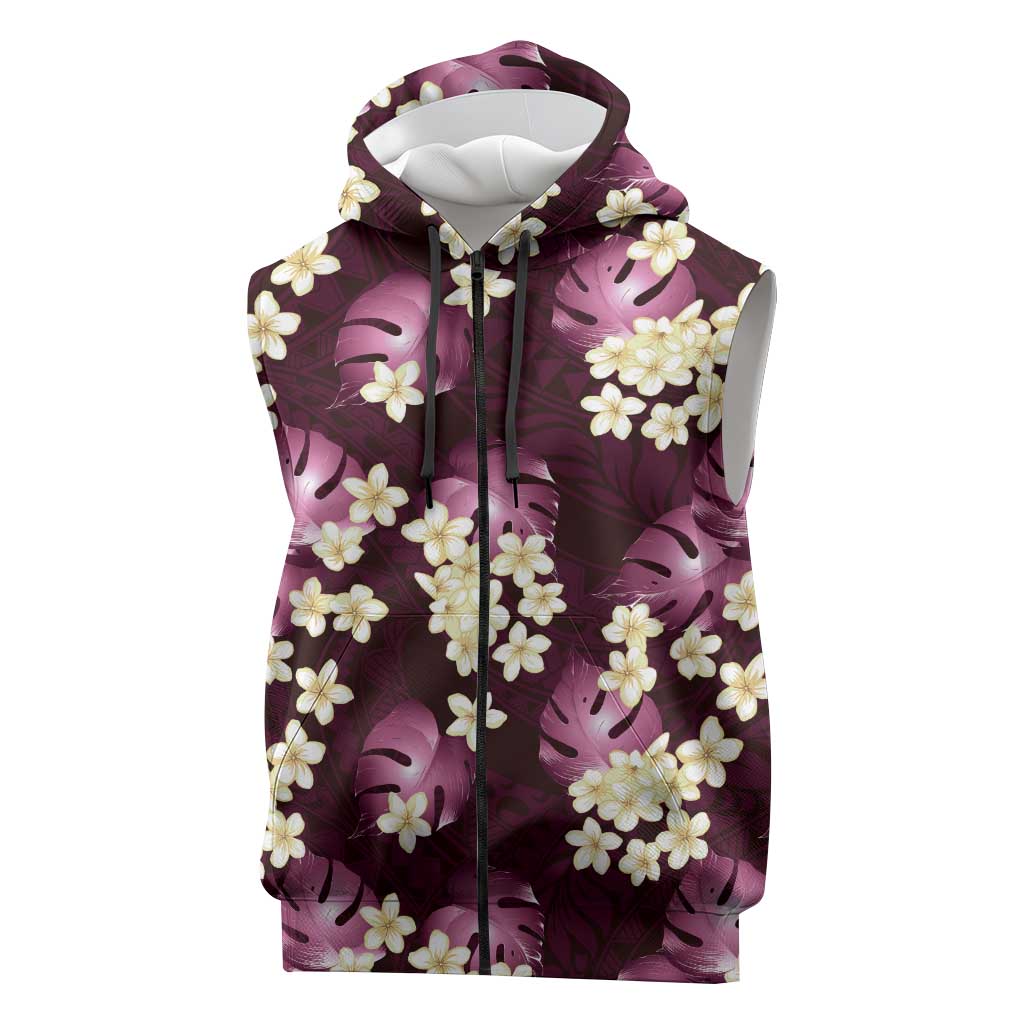 Pink Tropical Hawaii Sleeveless Zip Hoodie Seamless Monstera Plumeria Hawaiian Pattern LT14 Pink - Polynesian Pride