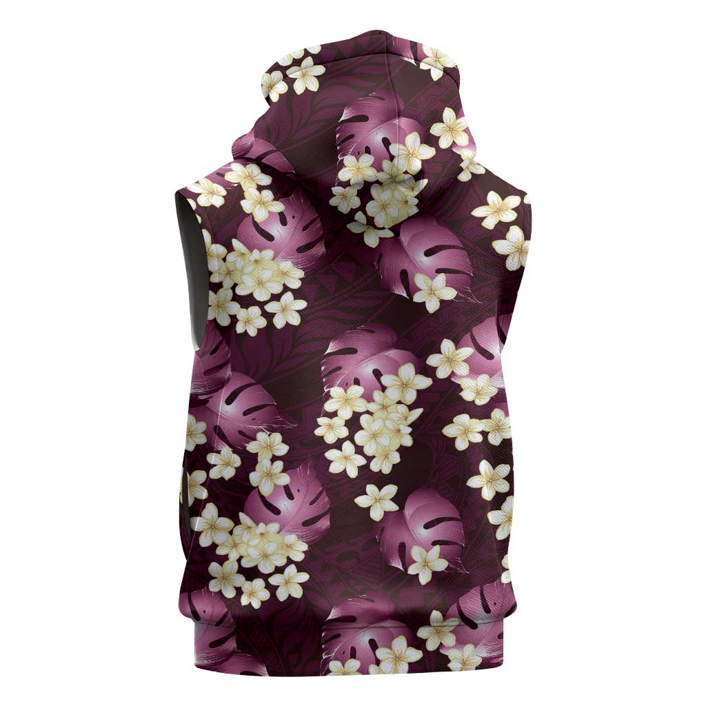 Pink Tropical Hawaii Sleeveless Zip Hoodie Seamless Monstera Plumeria Hawaiian Pattern LT14 - Polynesian Pride