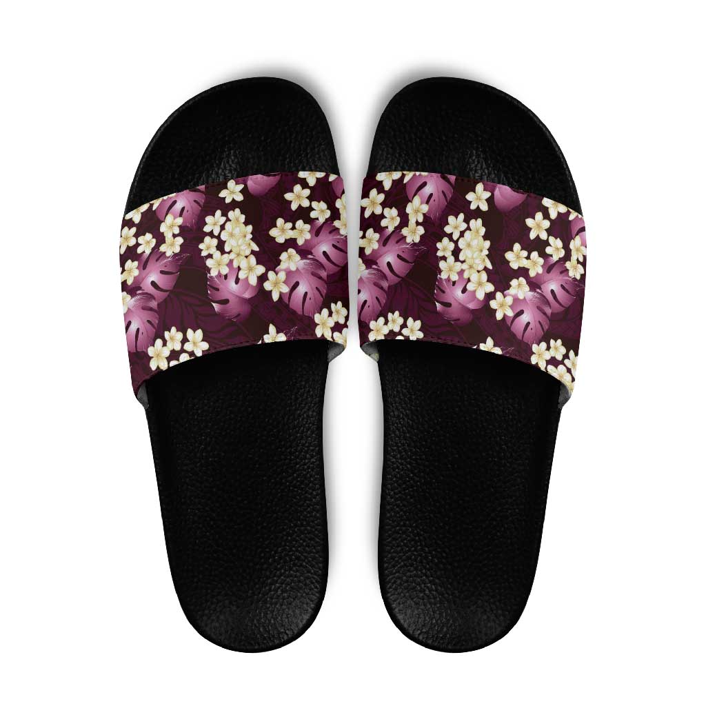 Pink Tropical Hawaii Slide Sandals Seamless Monstera Plumeria Hawaiian Pattern - Polynesian Pride