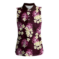 Pink Tropical Hawaii Women Sleeveless Polo Shirt Seamless Monstera Plumeria Hawaiian Pattern LT14 Female Pink - Polynesian Pride