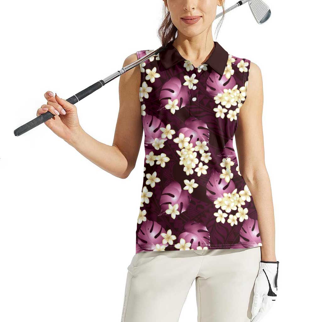 Pink Tropical Hawaii Women Sleeveless Polo Shirt Seamless Monstera Plumeria Hawaiian Pattern LT14 - Polynesian Pride