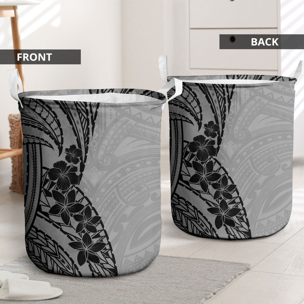 Black Gray Polynesia Tropical Flowers Laundry Basket LT14 - Polynesian Pride