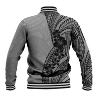 Black Gray Polynesia Tropical Flowers Baseball Jacket LT14 - Polynesian Pride