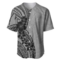 Black Gray Polynesia Tropical Flowers Baseball Jersey LT14 Gray - Polynesian Pride