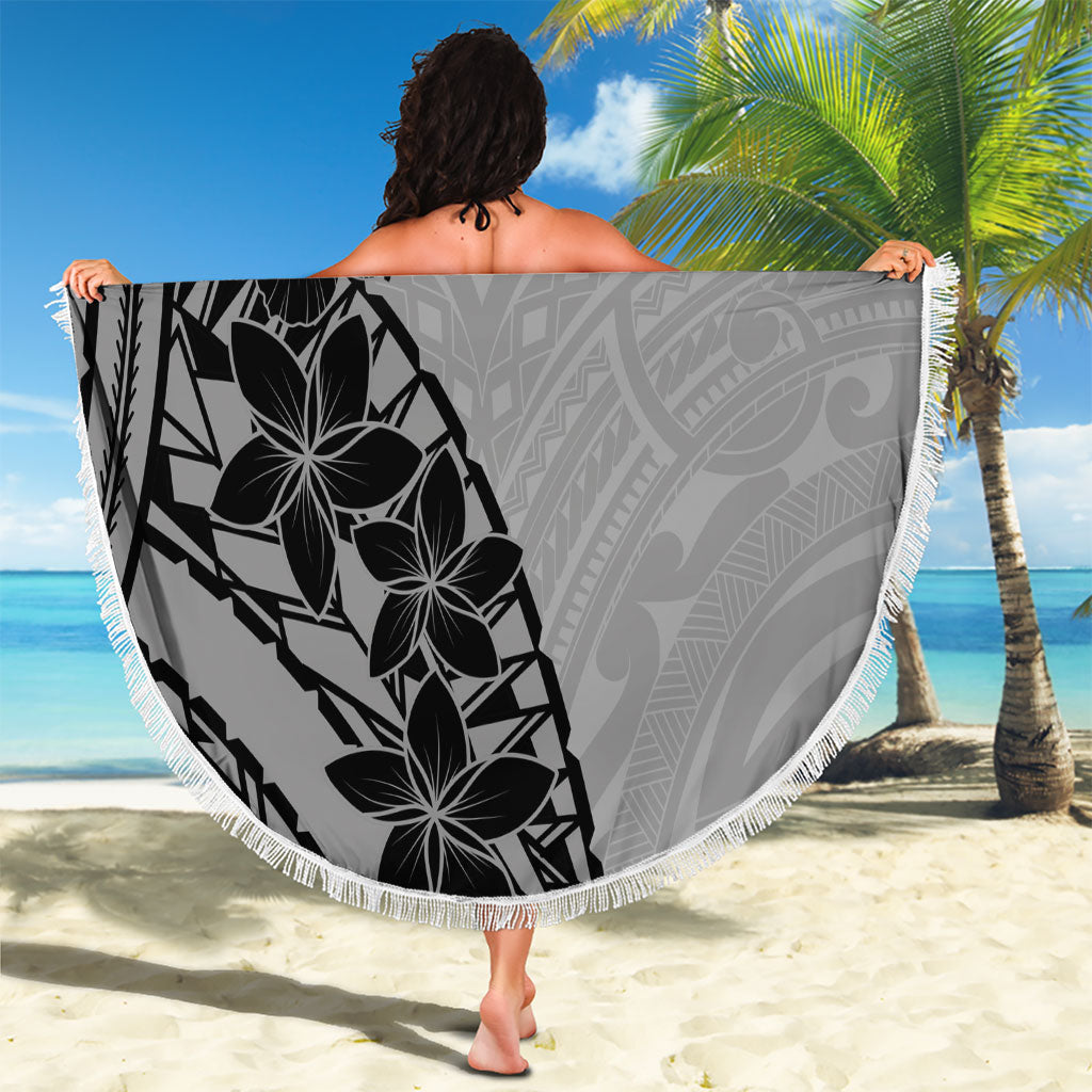 Black Gray Polynesia Tropical Flowers Beach Blanket LT14 - Polynesian Pride