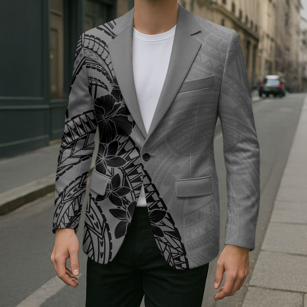 Black Gray Polynesia Tropical Flowers Blazer LT14 - Polynesian Pride
