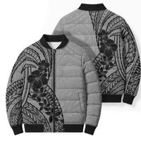 Black Gray Polynesia Tropical Flowers Bomber Puffer Jacket LT14 - Polynesian Pride