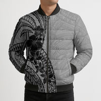 Black Gray Polynesia Tropical Flowers Bomber Puffer Jacket LT14 - Polynesian Pride