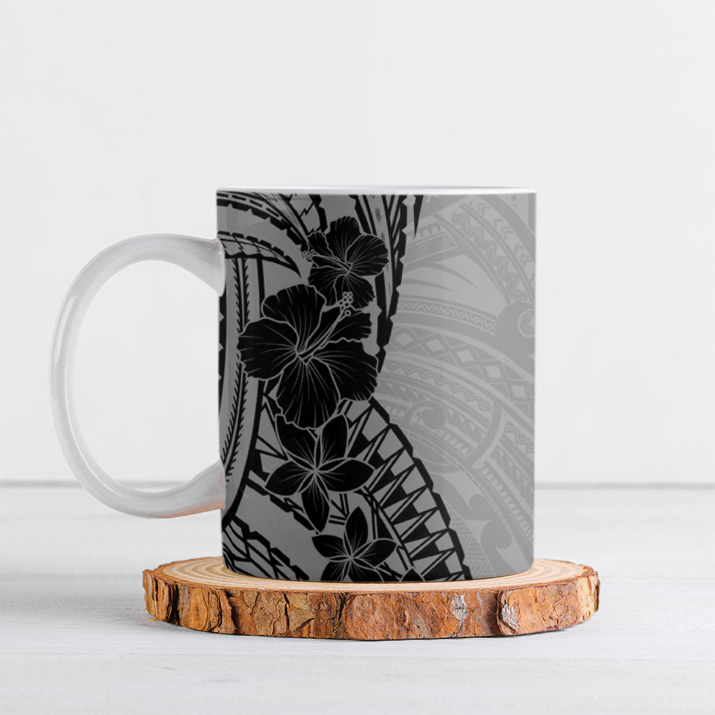 Black Gray Polynesia Tropical Flowers Ceramic Mug LT14 Gray - Polynesian Pride