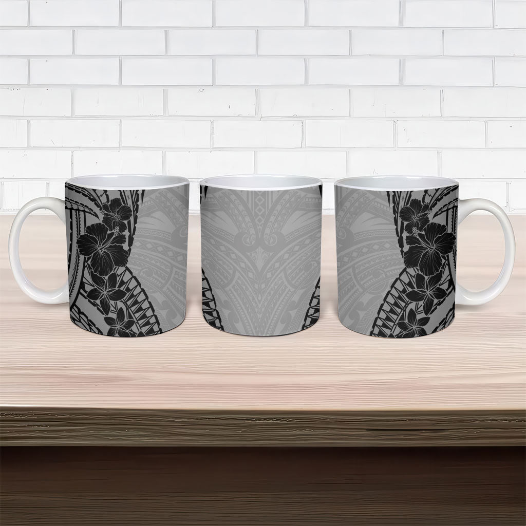 Black Gray Polynesia Tropical Flowers Ceramic Mug LT14 - Polynesian Pride