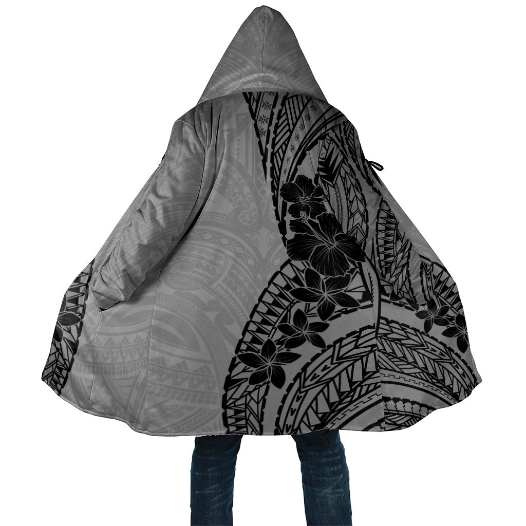Black Gray Polynesia Tropical Flowers Cloak LT14 Unisex Gray - Polynesian Pride