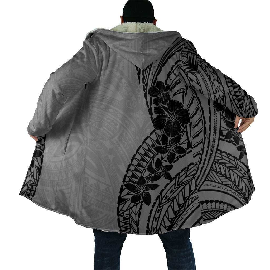 Black Gray Polynesia Tropical Flowers Cloak LT14 - Polynesian Pride