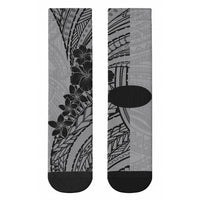 Black Gray Polynesia Tropical Flowers Crew Socks LT14 - Polynesian Pride