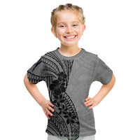 Black Gray Polynesia Tropical Flowers Kid T Shirt LT14 Gray - Polynesian Pride