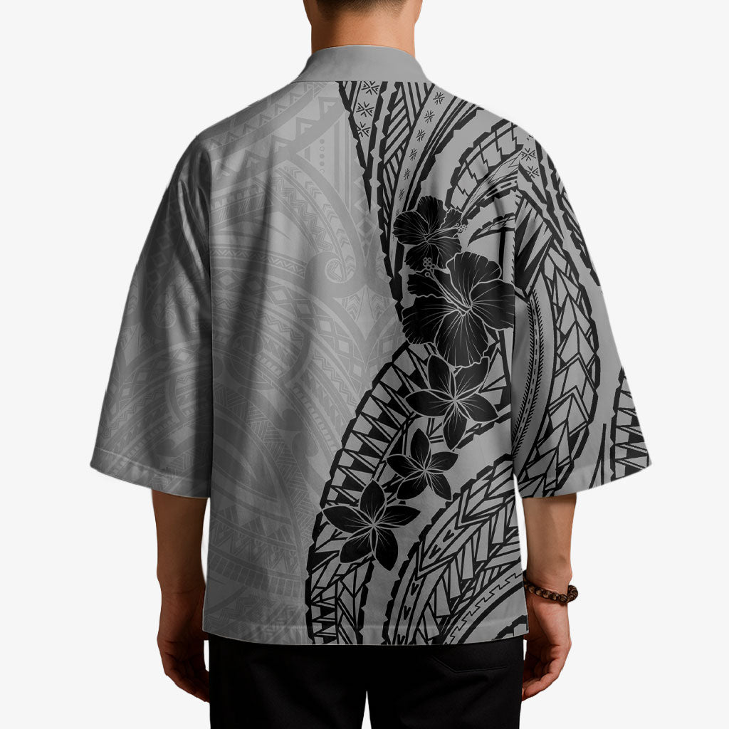 Black Gray Polynesia Tropical Flowers Kimono LT14 - Polynesian Pride