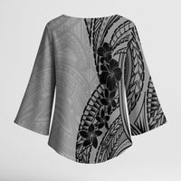 Black Gray Polynesia Tropical Flowers Kimono Sleeve Blouse LT14 - Polynesian Pride