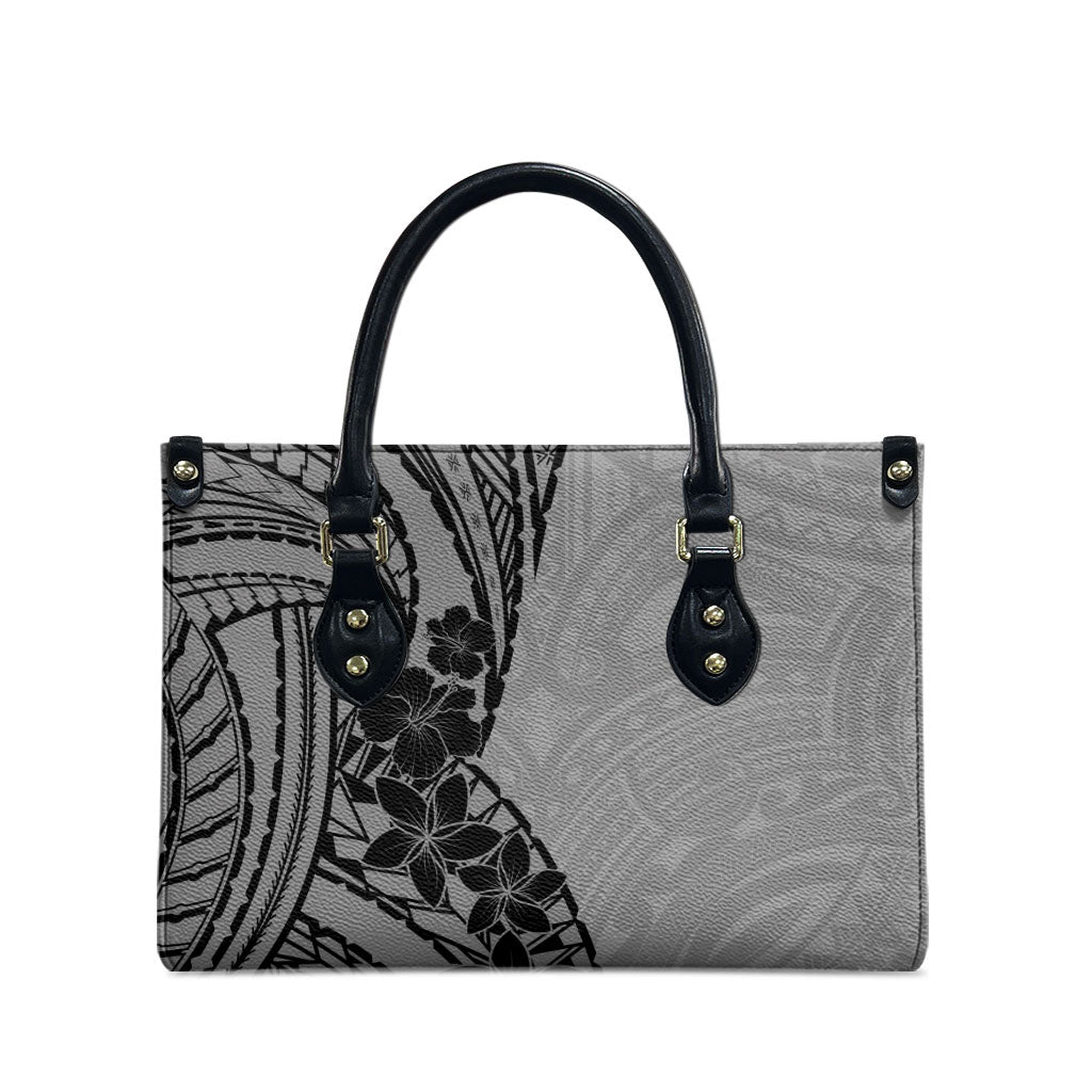 Black Gray Polynesia Tropical Flowers Leather Bag LT14 - Polynesian Pride