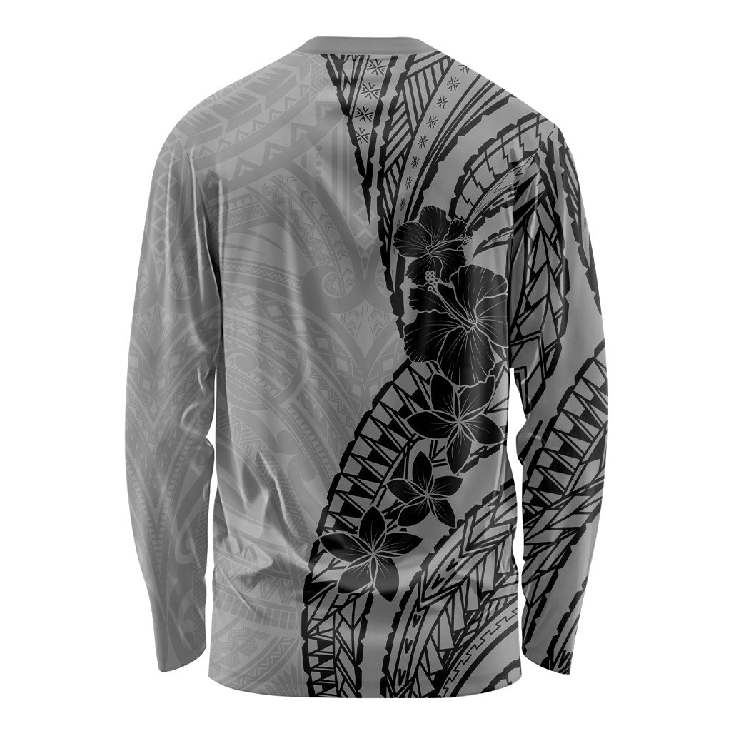 Black Gray Polynesia Tropical Flowers Long Sleeve Shirt LT14 - Polynesian Pride