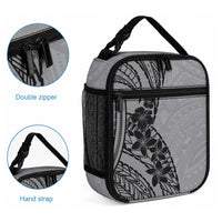 Black Gray Polynesia Tropical Flowers Lunch Bag LT14 - Polynesian Pride
