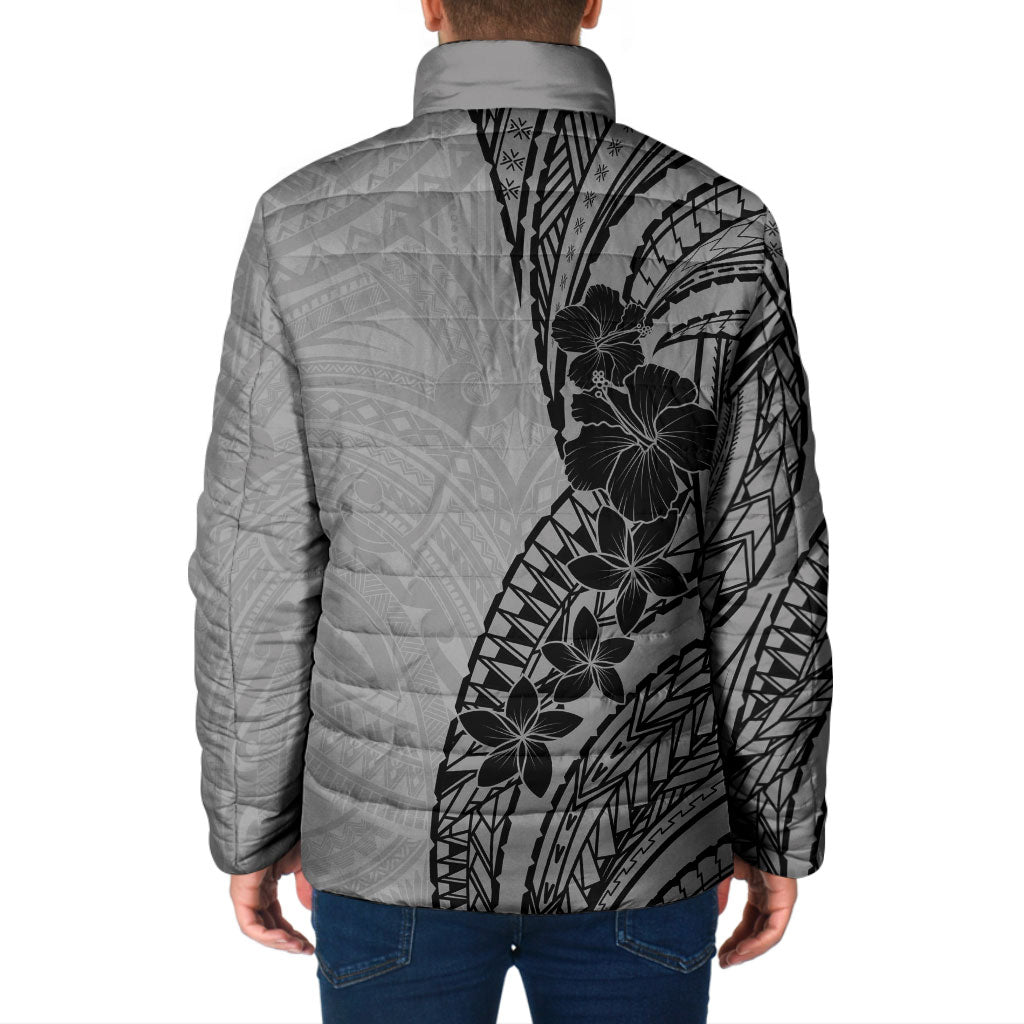 Black Gray Polynesia Tropical Flowers Padded Jacket LT14 - Polynesian Pride
