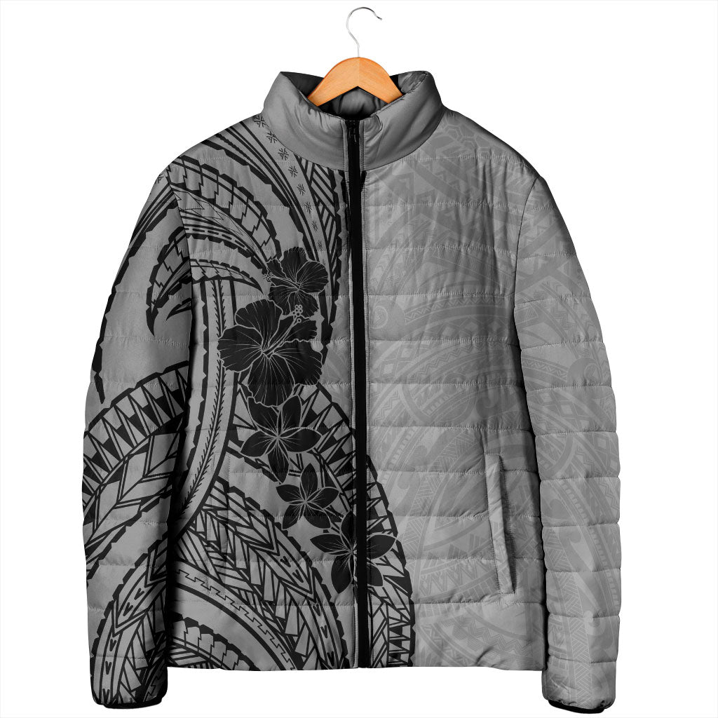 Black Gray Polynesia Tropical Flowers Padded Jacket LT14 - Polynesian Pride