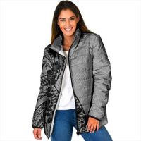 Black Gray Polynesia Tropical Flowers Padded Jacket LT14 Women Gray - Polynesian Pride