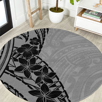 Black Gray Polynesia Tropical Flowers Round Carpet LT14 Gray - Polynesian Pride
