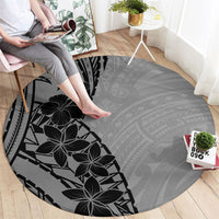 Black Gray Polynesia Tropical Flowers Round Carpet LT14 - Polynesian Pride
