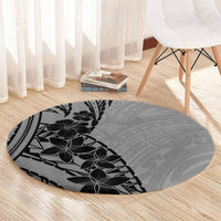Black Gray Polynesia Tropical Flowers Round Carpet LT14 - Polynesian Pride