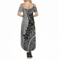 Black Gray Polynesia Tropical Flowers Summer Maxi Dress LT14 - Polynesian Pride