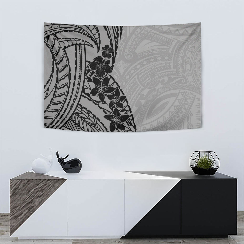 Black Gray Polynesia Tropical Flowers Tapestry LT14 - Polynesian Pride