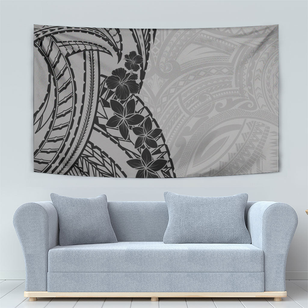Black Gray Polynesia Tropical Flowers Tapestry LT14 - Polynesian Pride
