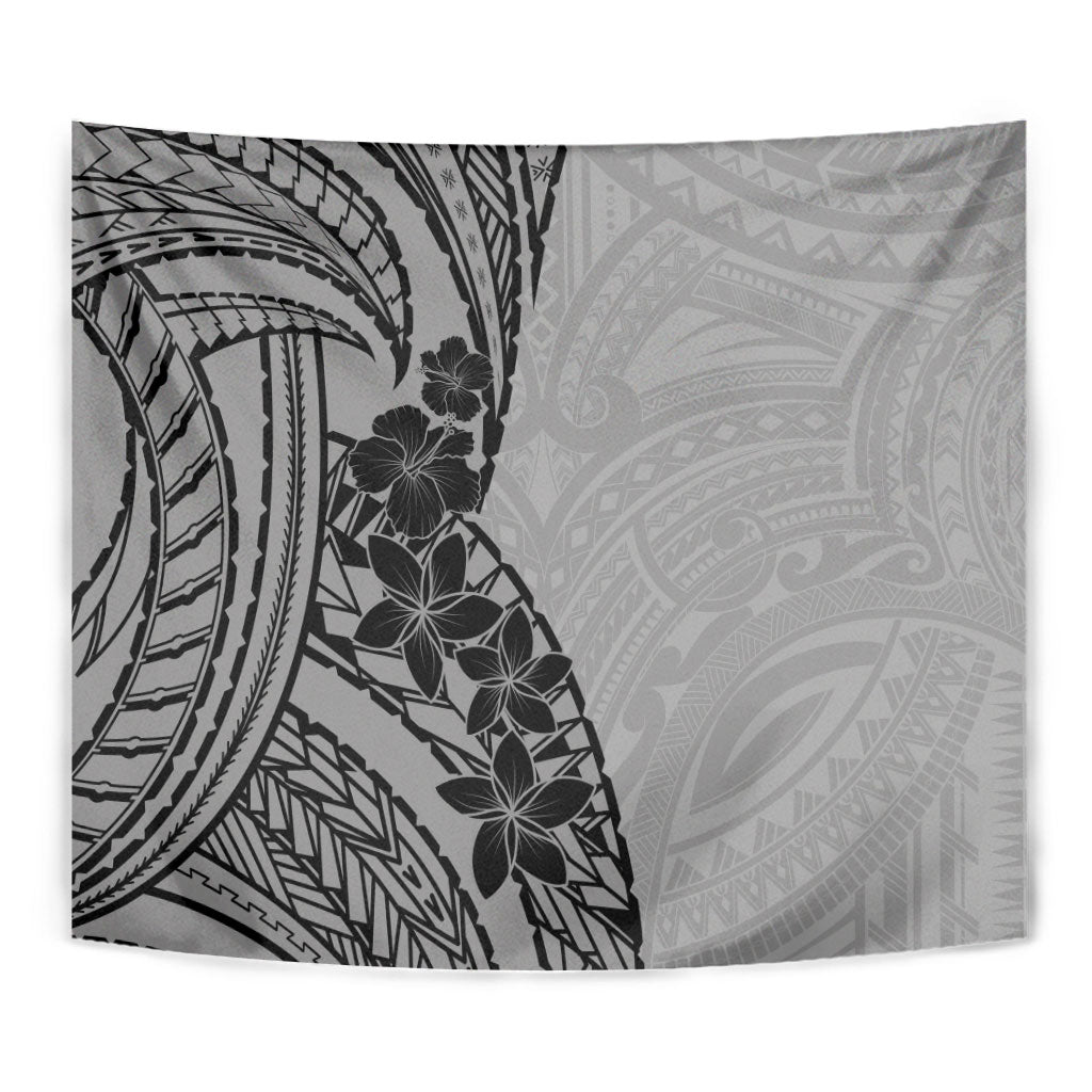 Black Gray Polynesia Tropical Flowers Tapestry LT14 - Polynesian Pride
