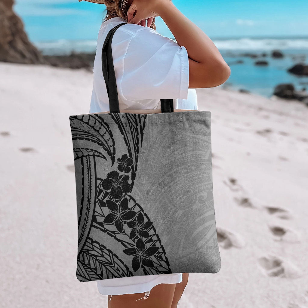 Black Gray Polynesia Tropical Flowers Tote Bag LT14 - Polynesian Pride