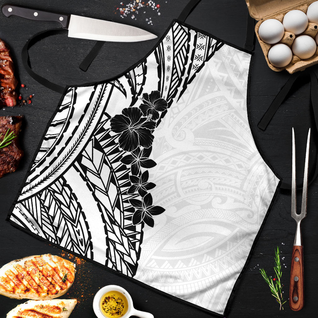 Black White Polynesia Tropical Flowers Apron LT14 White - Polynesian Pride