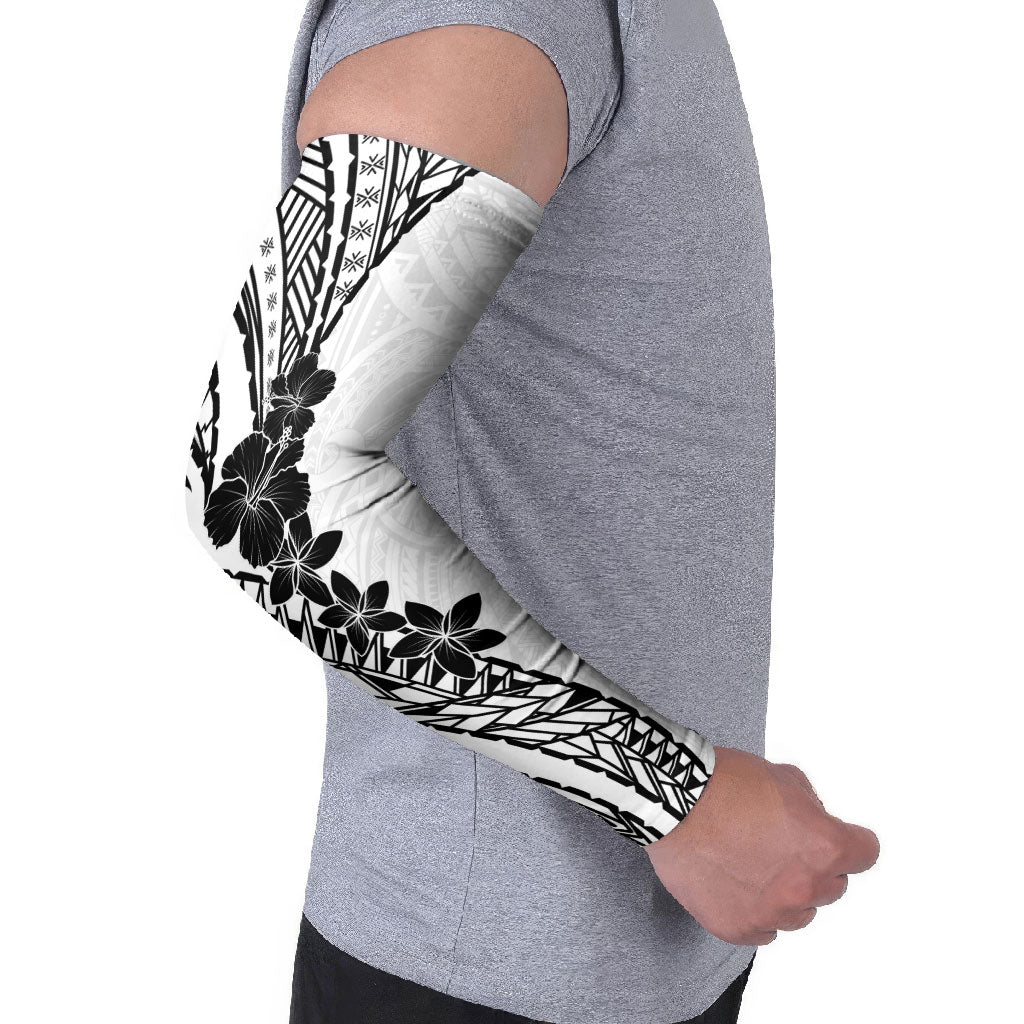 Black White Polynesia Tropical Flowers Arm Sleeves LT14 - Polynesian Pride