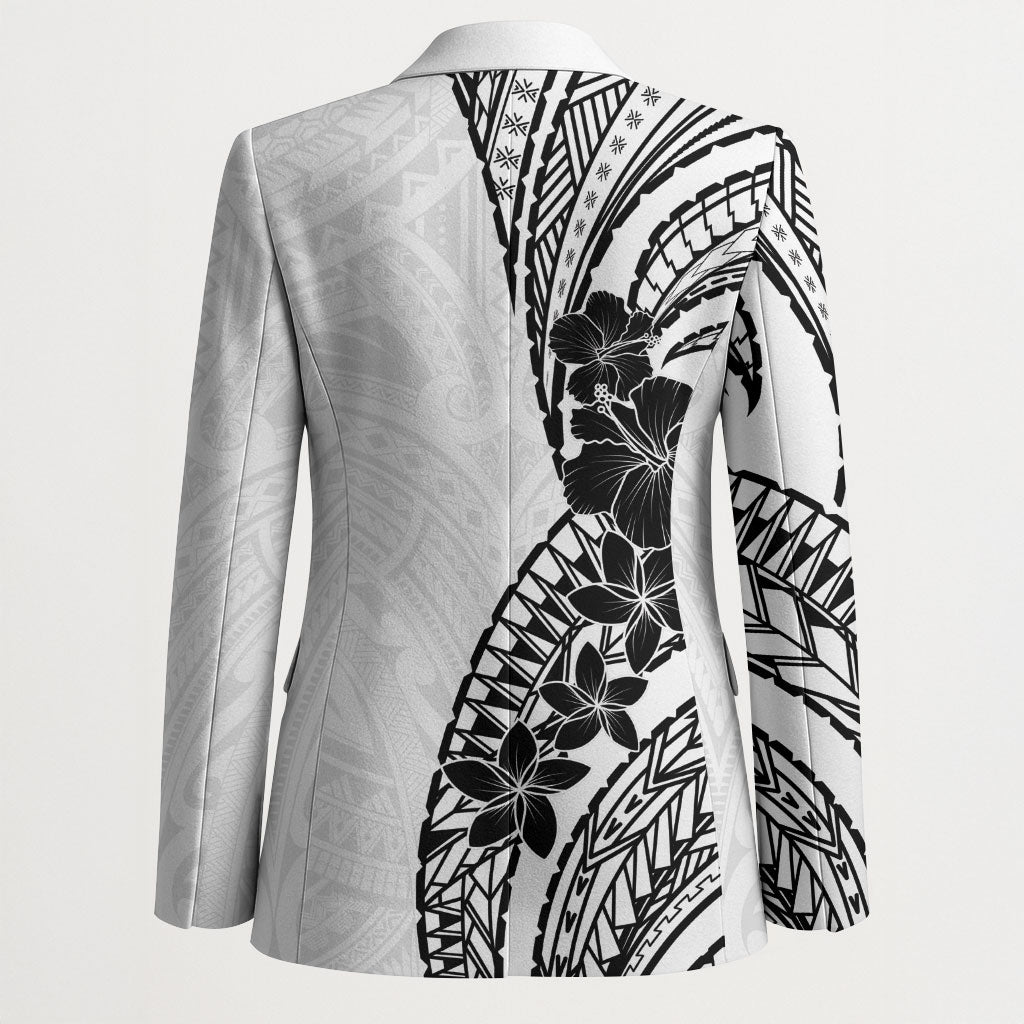 Black White Polynesia Tropical Flowers Blazer LT14 - Polynesian Pride