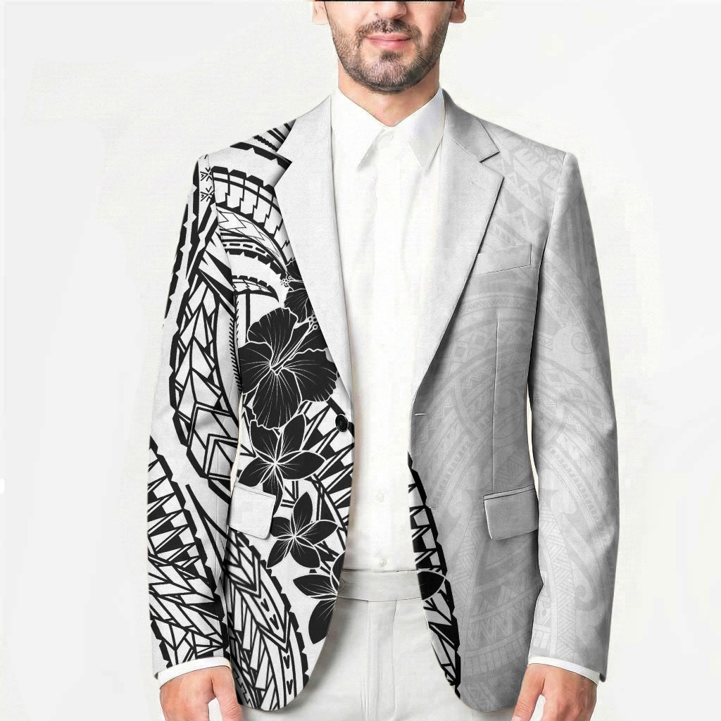 Black White Polynesia Tropical Flowers Blazer LT14 - Polynesian Pride