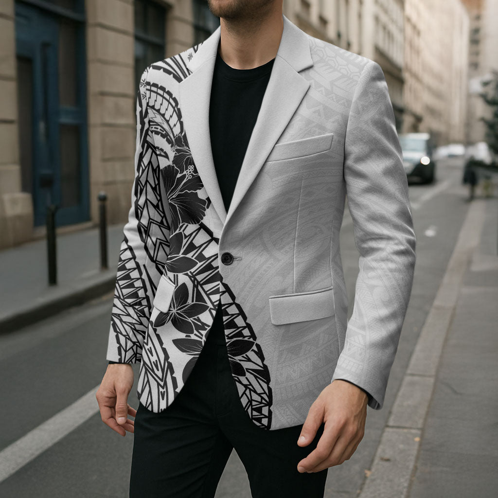 Black White Polynesia Tropical Flowers Blazer LT14 - Polynesian Pride
