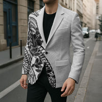 Black White Polynesia Tropical Flowers Blazer LT14 - Polynesian Pride