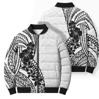 Black White Polynesia Tropical Flowers Bomber Puffer Jacket LT14 - Polynesian Pride