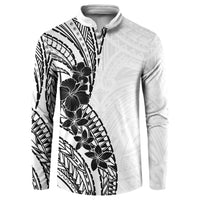 Black White Polynesia Tropical Flowers Button Sweatshirt LT14 White - Polynesian Pride