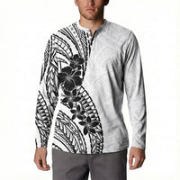 Black White Polynesia Tropical Flowers Button Sweatshirt LT14 - Polynesian Pride