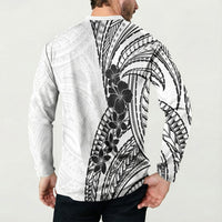 Black White Polynesia Tropical Flowers Button Sweatshirt LT14 - Polynesian Pride