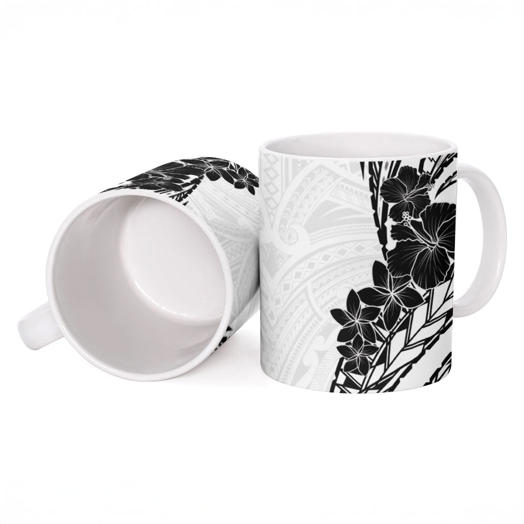 Black White Polynesia Tropical Flowers Ceramic Mug LT14 - Polynesian Pride