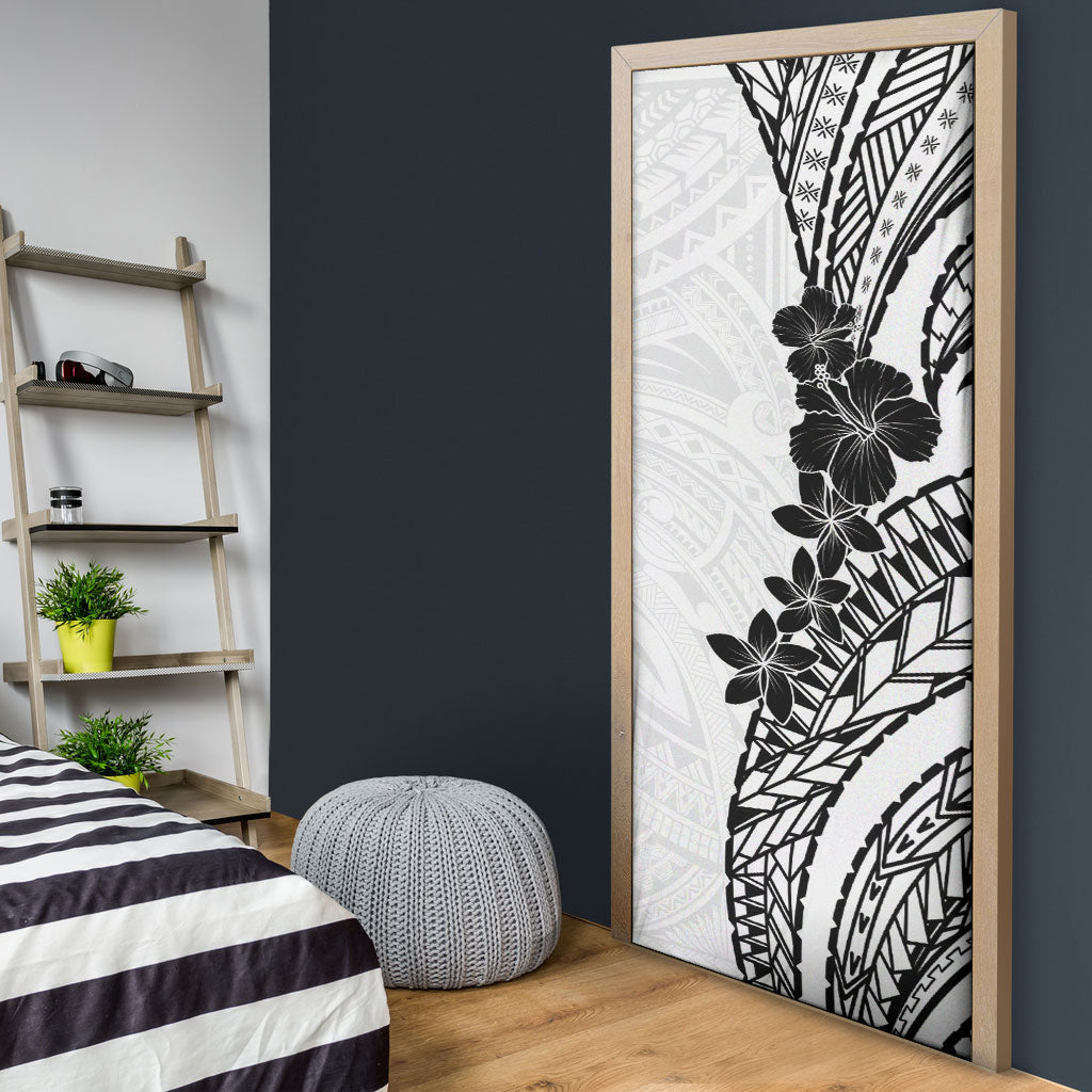 Black White Polynesia Tropical Flowers Door Cover LT14 - Polynesian Pride