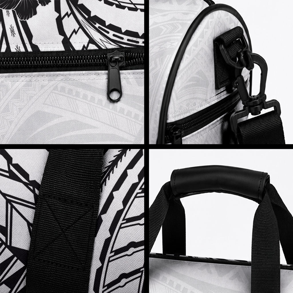 Black White Polynesia Tropical Flowers Duffle Bag LT14 - Polynesian Pride