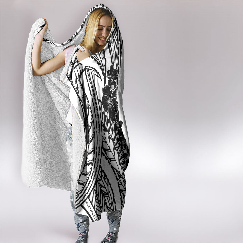 Black White Polynesia Tropical Flowers Hooded Blanket LT14 - Polynesian Pride